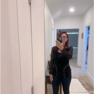 Share see-through leather trim jacket